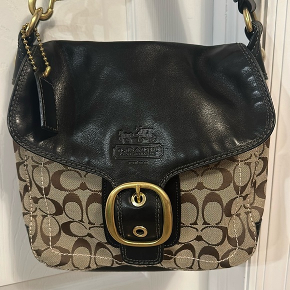 Coach bleecker monogram signature canvas leather shoulder bag with dustbag - Picture 1 of 14